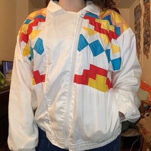 1980s 1990s Aztec print colorful white windbreaker jacket